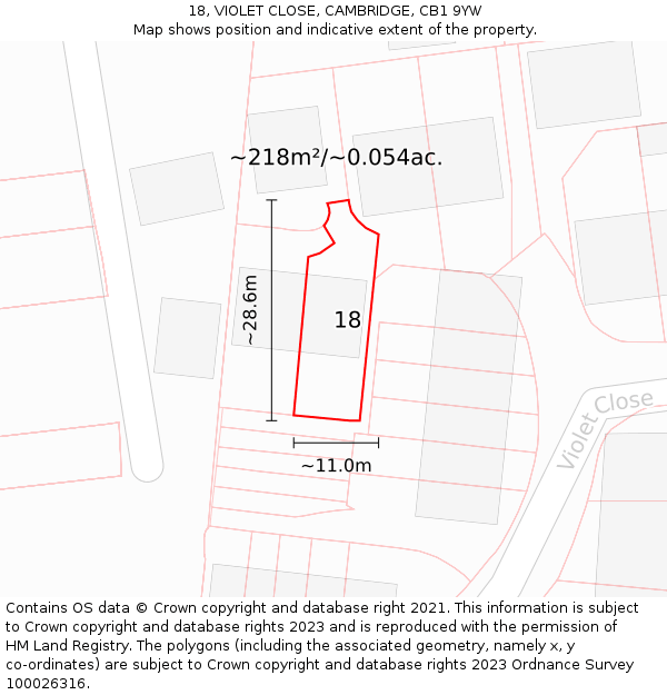 18, VIOLET CLOSE, CAMBRIDGE, CB1 9YW: Plot and title map