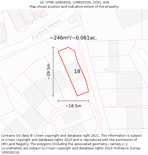 18, VITRE GARDENS, LYMINGTON, SO41 3NA: Plot and title map