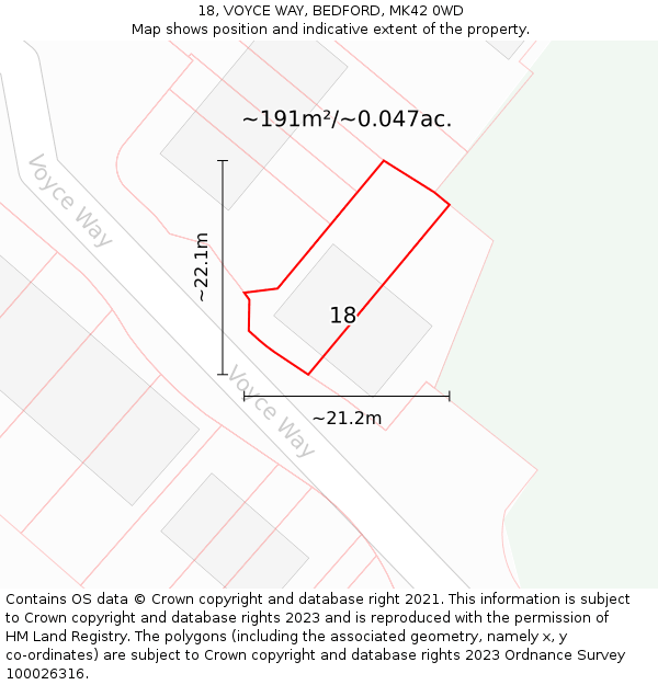 18, VOYCE WAY, BEDFORD, MK42 0WD: Plot and title map