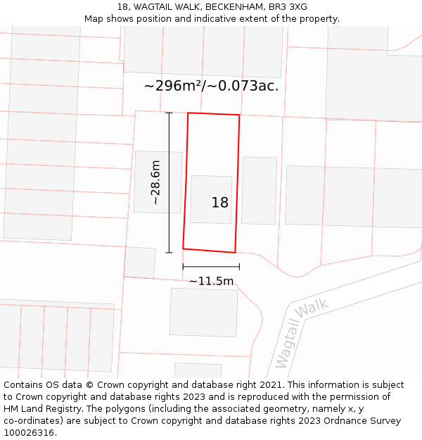 18, WAGTAIL WALK, BECKENHAM, BR3 3XG: Plot and title map