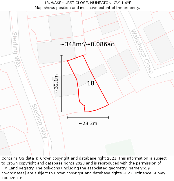 18, WAKEHURST CLOSE, NUNEATON, CV11 4YF: Plot and title map