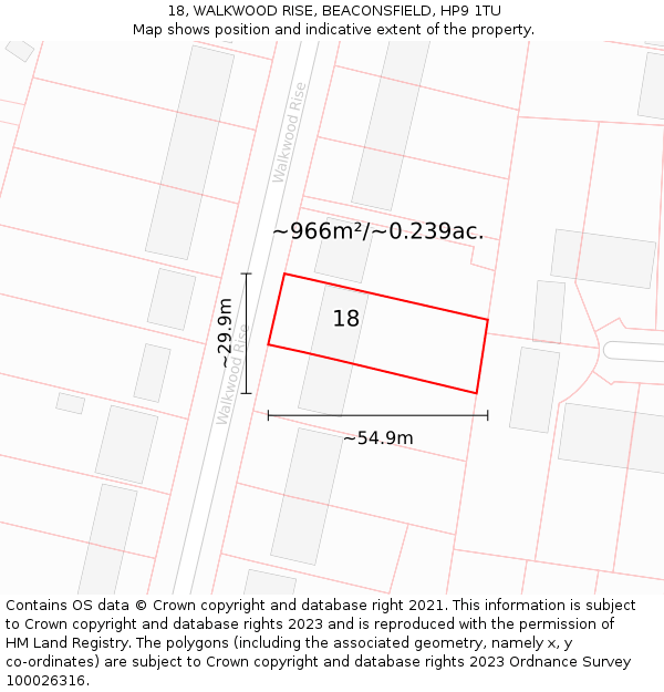 18, WALKWOOD RISE, BEACONSFIELD, HP9 1TU: Plot and title map