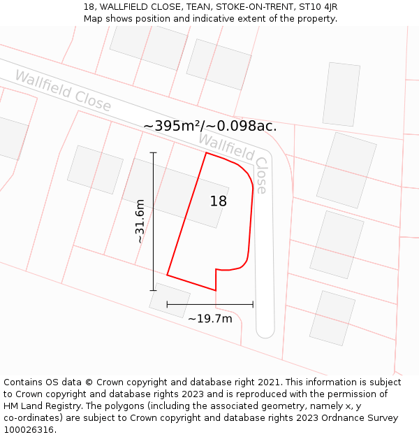 18, WALLFIELD CLOSE, TEAN, STOKE-ON-TRENT, ST10 4JR: Plot and title map