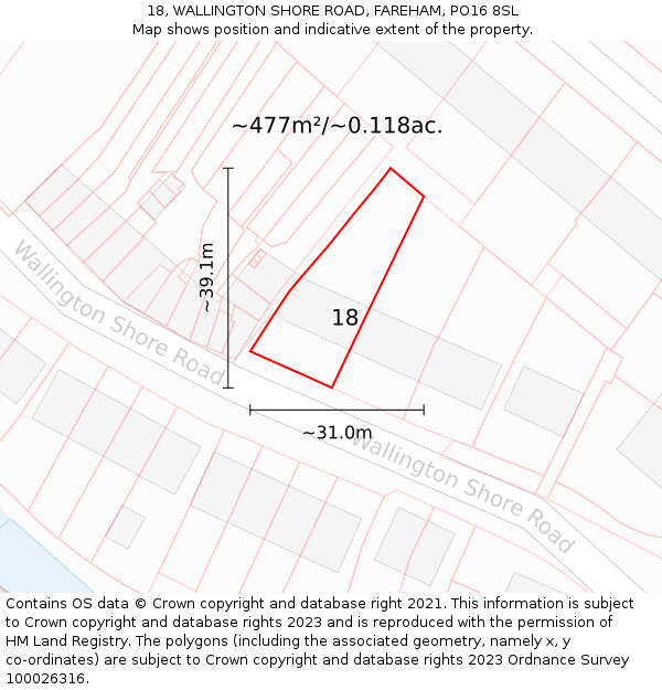 18, WALLINGTON SHORE ROAD, FAREHAM, PO16 8SL: Plot and title map