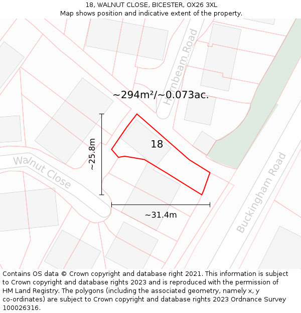 18, WALNUT CLOSE, BICESTER, OX26 3XL: Plot and title map