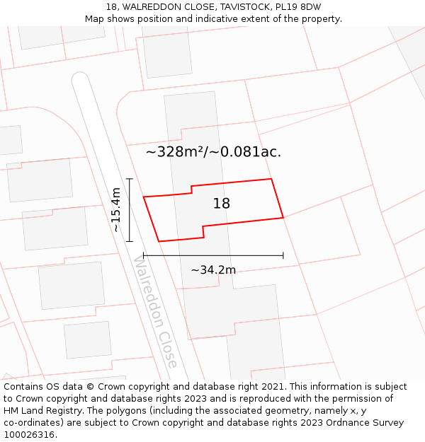 18, WALREDDON CLOSE, TAVISTOCK, PL19 8DW: Plot and title map