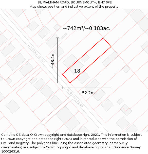 18, WALTHAM ROAD, BOURNEMOUTH, BH7 6PE: Plot and title map