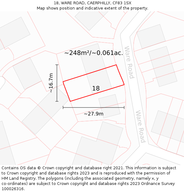 18, WARE ROAD, CAERPHILLY, CF83 1SX: Plot and title map