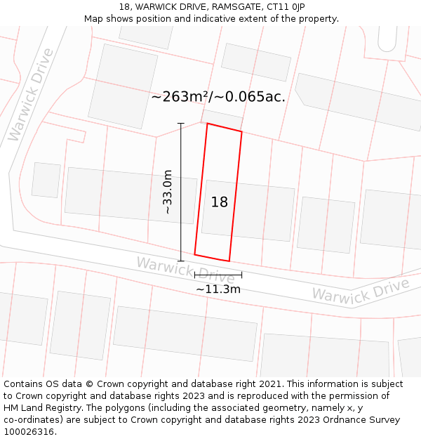 18, WARWICK DRIVE, RAMSGATE, CT11 0JP: Plot and title map