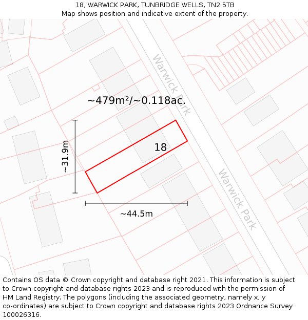 18, WARWICK PARK, TUNBRIDGE WELLS, TN2 5TB: Plot and title map