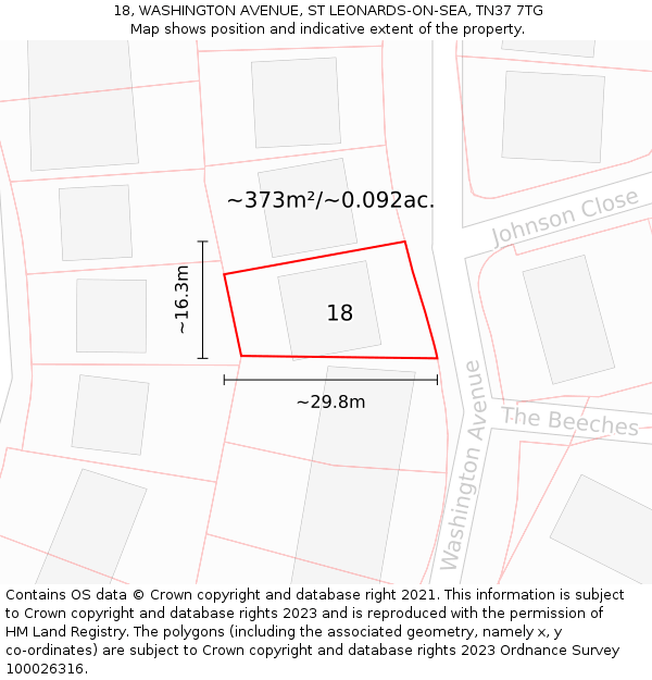 18, WASHINGTON AVENUE, ST LEONARDS-ON-SEA, TN37 7TG: Plot and title map