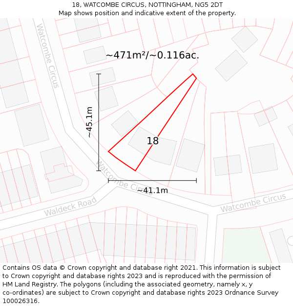 18, WATCOMBE CIRCUS, NOTTINGHAM, NG5 2DT: Plot and title map