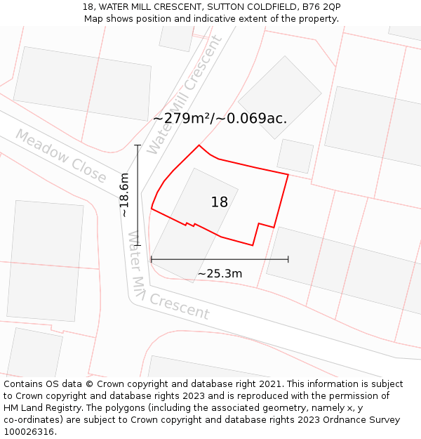 18, WATER MILL CRESCENT, SUTTON COLDFIELD, B76 2QP: Plot and title map