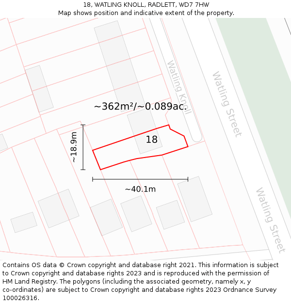 18, WATLING KNOLL, RADLETT, WD7 7HW: Plot and title map