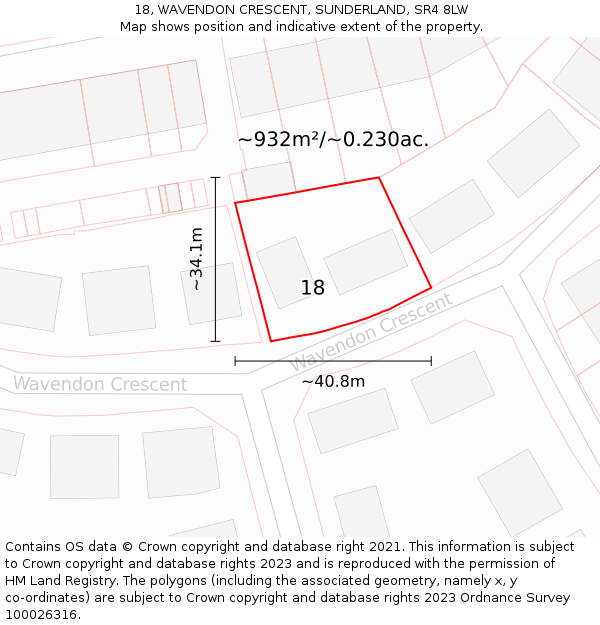 18, WAVENDON CRESCENT, SUNDERLAND, SR4 8LW: Plot and title map