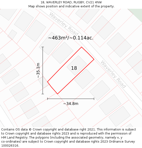 18, WAVERLEY ROAD, RUGBY, CV21 4NW: Plot and title map