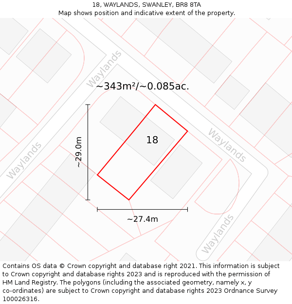 18, WAYLANDS, SWANLEY, BR8 8TA: Plot and title map