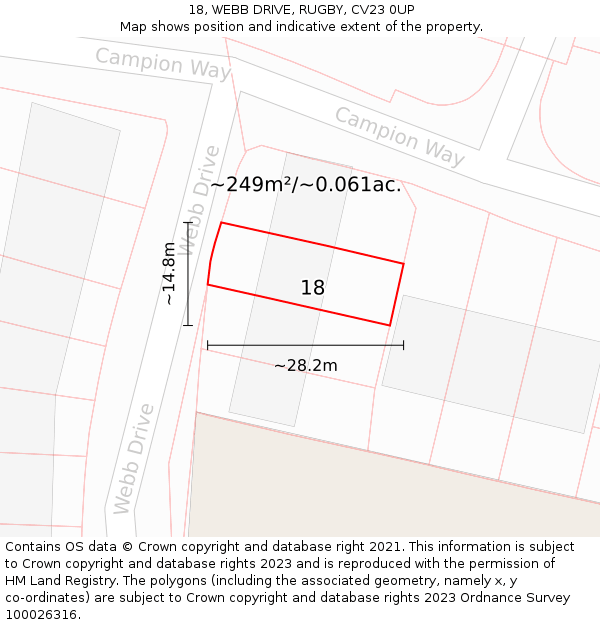 18, WEBB DRIVE, RUGBY, CV23 0UP: Plot and title map