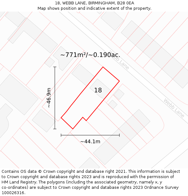 18, WEBB LANE, BIRMINGHAM, B28 0EA: Plot and title map