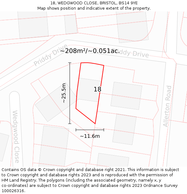 18, WEDGWOOD CLOSE, BRISTOL, BS14 9YE: Plot and title map