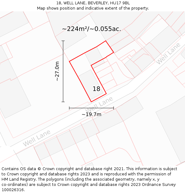 18, WELL LANE, BEVERLEY, HU17 9BL: Plot and title map