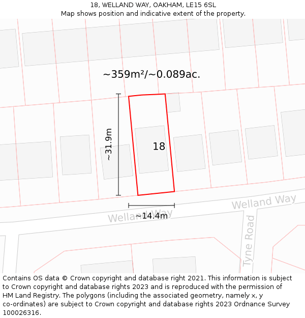 18, WELLAND WAY, OAKHAM, LE15 6SL: Plot and title map