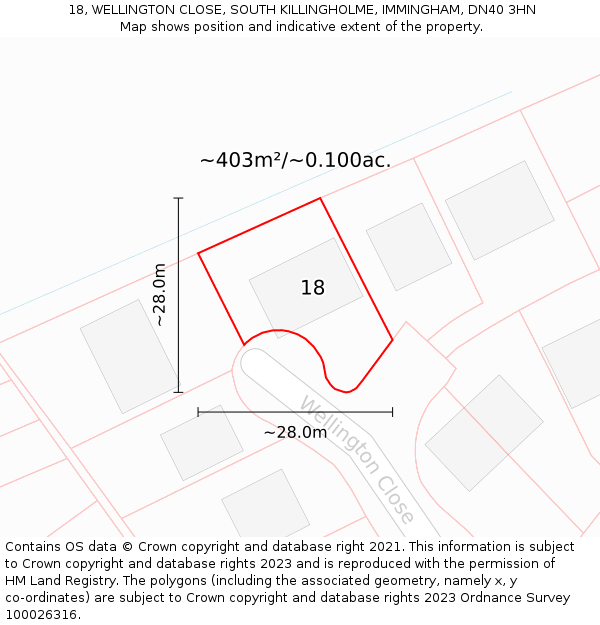 18, WELLINGTON CLOSE, SOUTH KILLINGHOLME, IMMINGHAM, DN40 3HN: Plot and title map