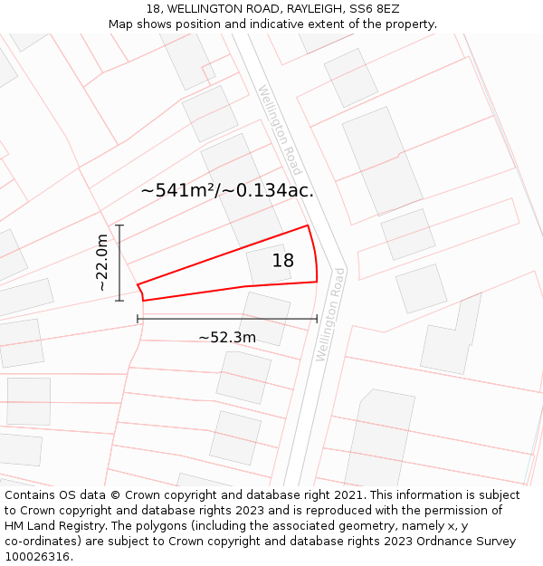 18, WELLINGTON ROAD, RAYLEIGH, SS6 8EZ: Plot and title map