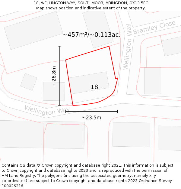 18, WELLINGTON WAY, SOUTHMOOR, ABINGDON, OX13 5FG: Plot and title map