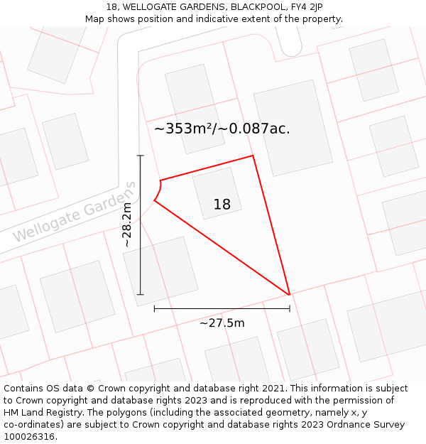 18, WELLOGATE GARDENS, BLACKPOOL, FY4 2JP: Plot and title map