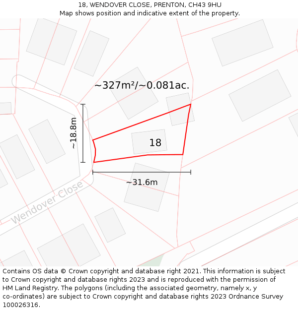 18, WENDOVER CLOSE, PRENTON, CH43 9HU: Plot and title map