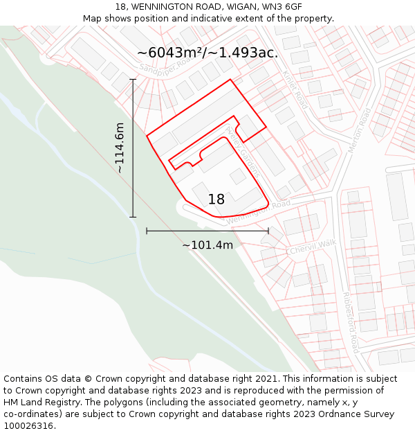 18, WENNINGTON ROAD, WIGAN, WN3 6GF: Plot and title map