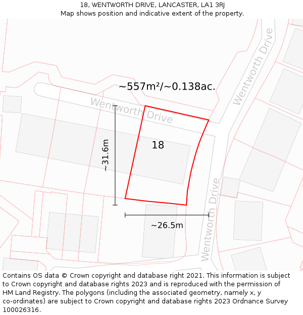 18, WENTWORTH DRIVE, LANCASTER, LA1 3RJ: Plot and title map