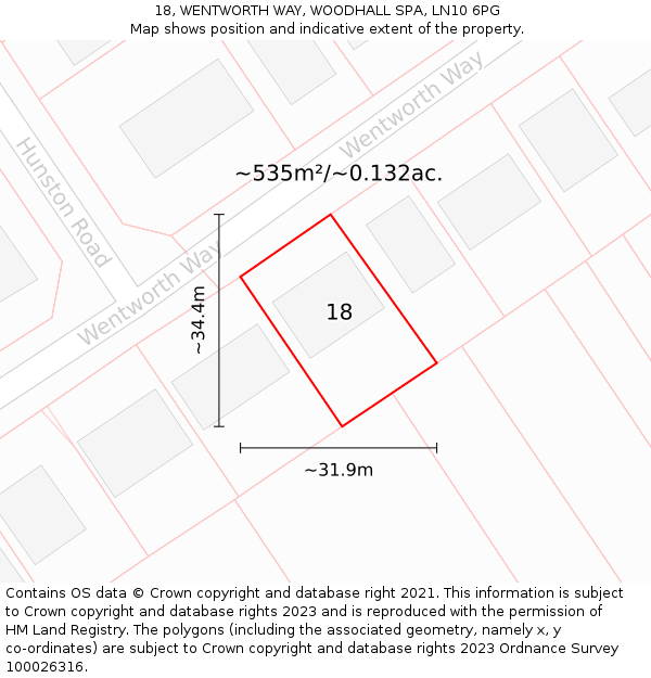 18, WENTWORTH WAY, WOODHALL SPA, LN10 6PG: Plot and title map