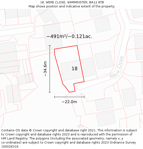 18, WERE CLOSE, WARMINSTER, BA12 8TB: Plot and title map