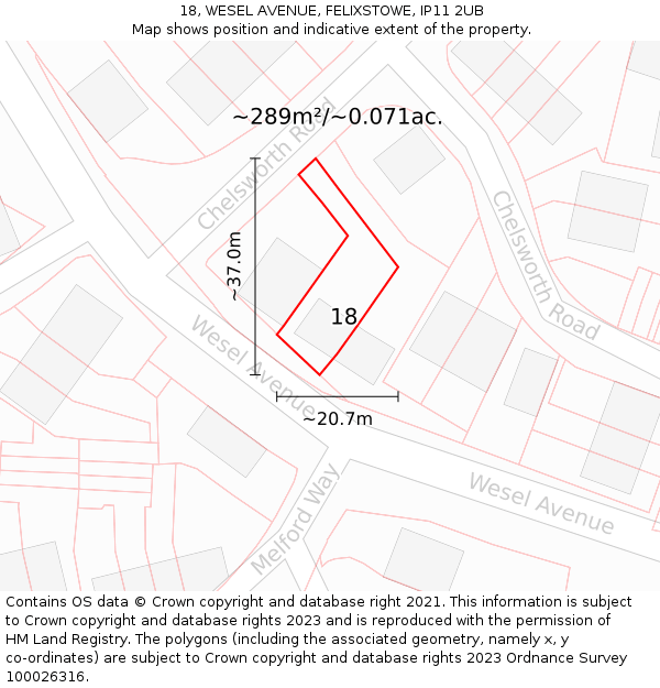 18, WESEL AVENUE, FELIXSTOWE, IP11 2UB: Plot and title map