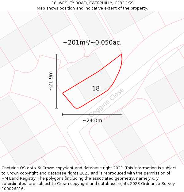 18, WESLEY ROAD, CAERPHILLY, CF83 1SS: Plot and title map