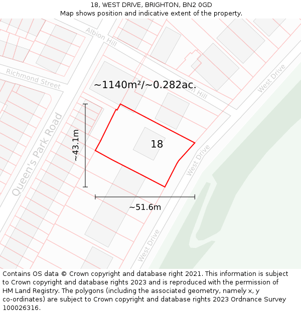 18, WEST DRIVE, BRIGHTON, BN2 0GD: Plot and title map