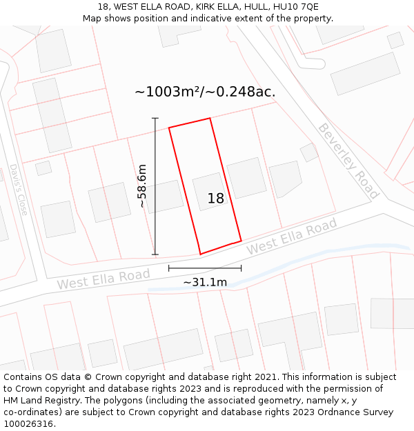 18, WEST ELLA ROAD, KIRK ELLA, HULL, HU10 7QE: Plot and title map