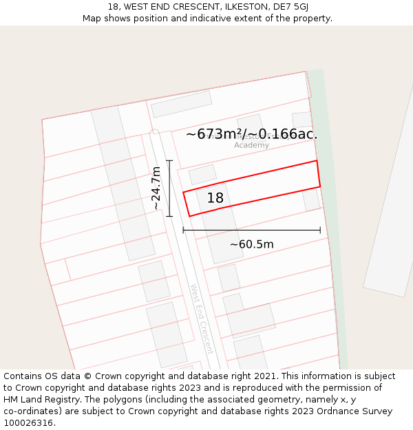 18, WEST END CRESCENT, ILKESTON, DE7 5GJ: Plot and title map