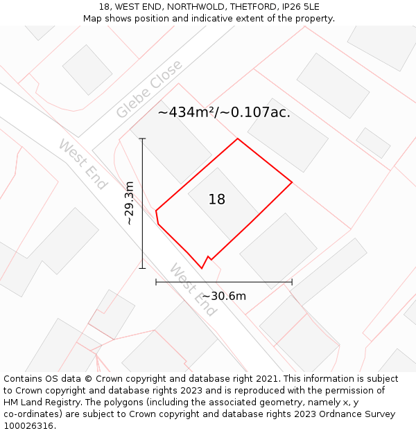 18, WEST END, NORTHWOLD, THETFORD, IP26 5LE: Plot and title map