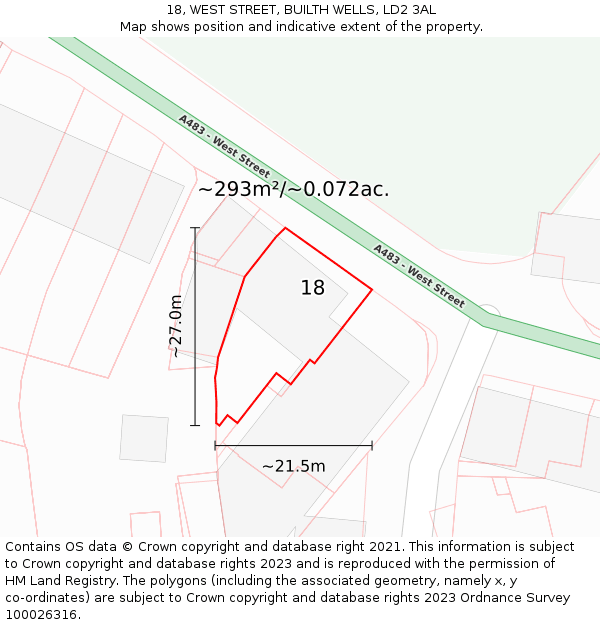 18, WEST STREET, BUILTH WELLS, LD2 3AL: Plot and title map