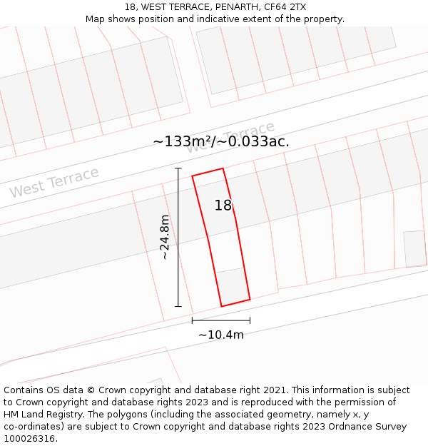 18, WEST TERRACE, PENARTH, CF64 2TX: Plot and title map