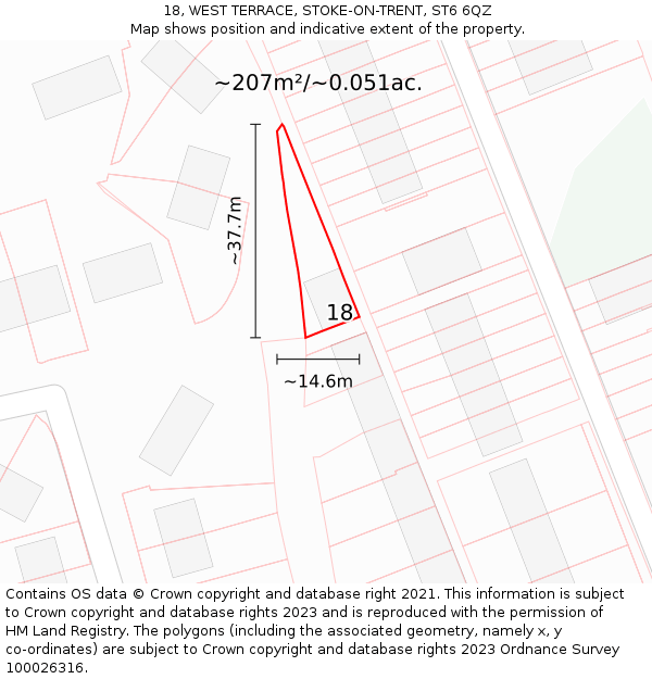 18, WEST TERRACE, STOKE-ON-TRENT, ST6 6QZ: Plot and title map