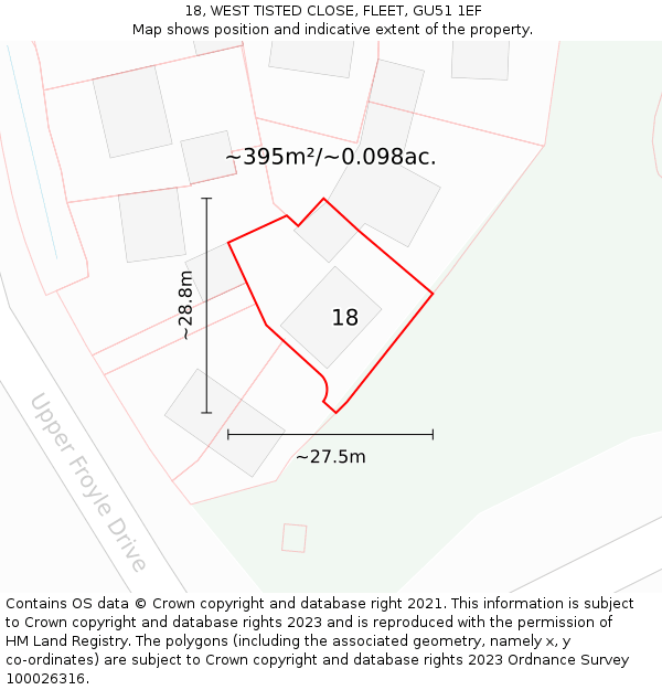 18, WEST TISTED CLOSE, FLEET, GU51 1EF: Plot and title map