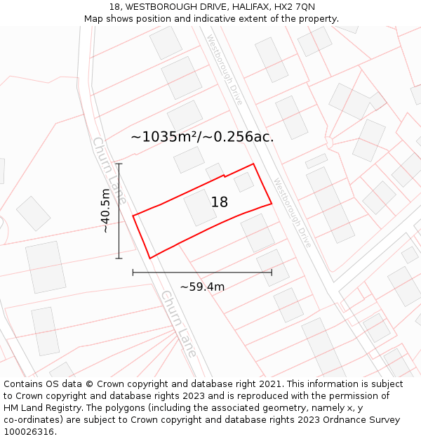 18, WESTBOROUGH DRIVE, HALIFAX, HX2 7QN: Plot and title map