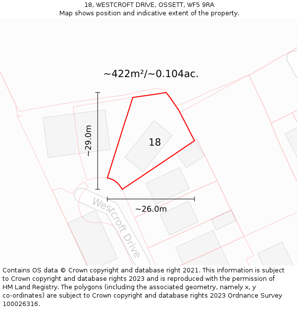 18, WESTCROFT DRIVE, OSSETT, WF5 9RA: Plot and title map