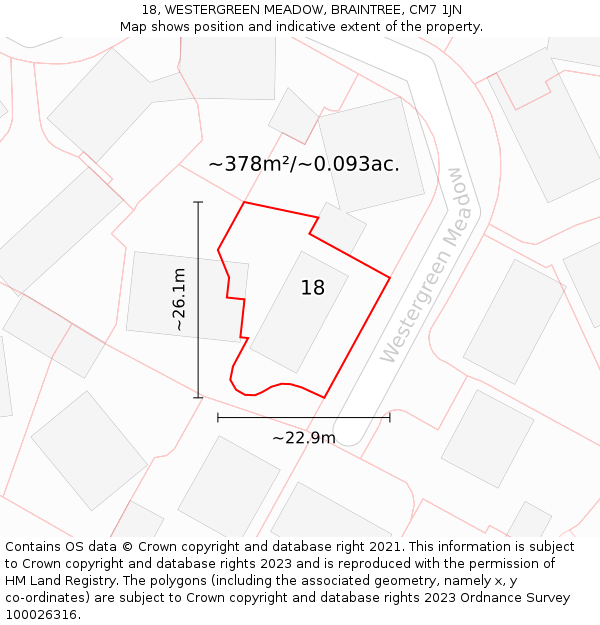 18, WESTERGREEN MEADOW, BRAINTREE, CM7 1JN: Plot and title map