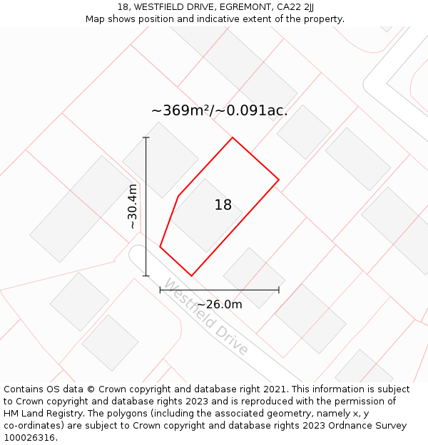 18, WESTFIELD DRIVE, EGREMONT, CA22 2JJ: Plot and title map