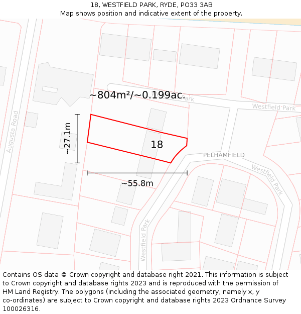 18, WESTFIELD PARK, RYDE, PO33 3AB: Plot and title map